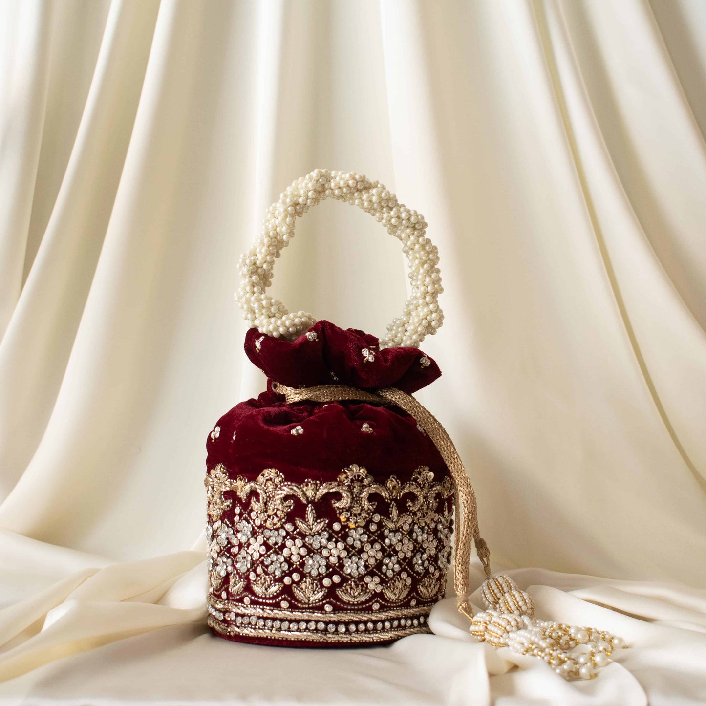 PRE-ORDER - Ruby Potli Bag (Maroon Velvet)