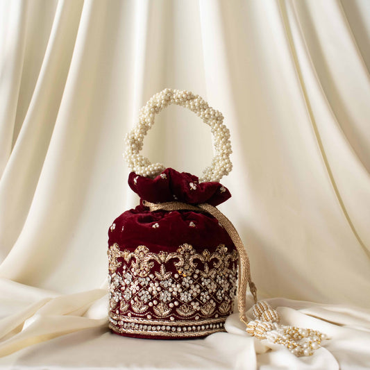 PRE-ORDER - Ruby Potli Bag (Maroon Velvet)