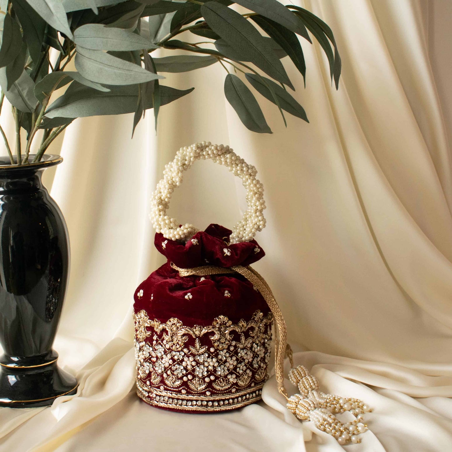 PRE-ORDER - Ruby Potli Bag (Maroon Velvet)