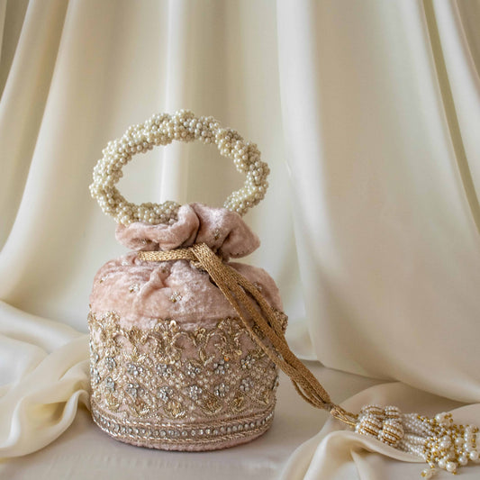 PRE-ORDER - Ruby Potli Bag (Nude Pink Velvet)