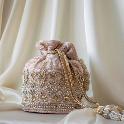 PRE-ORDER - Ruby Potli Bag (Nude Pink Velvet)