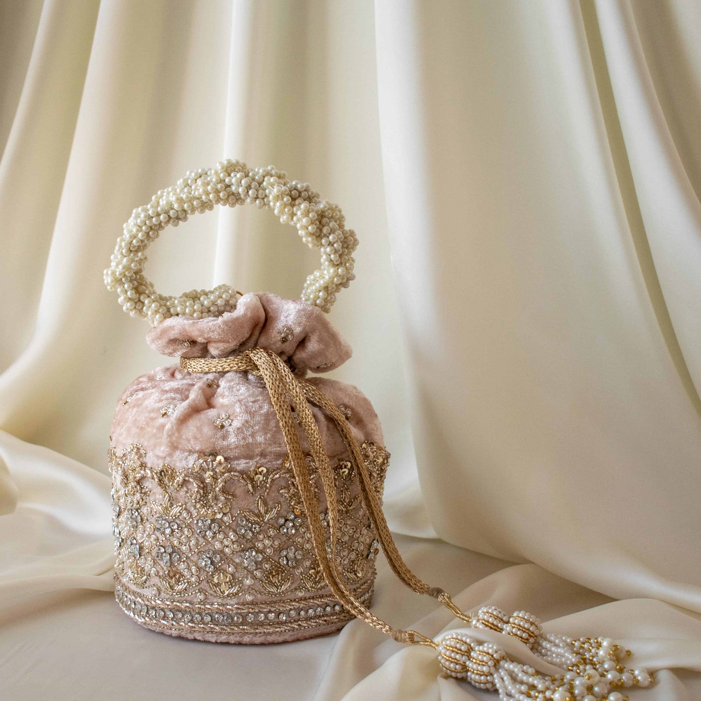 PRE-ORDER - Ruby Potli Bag (Nude Pink Velvet)