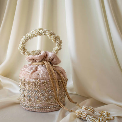 PRE-ORDER - Ruby Potli Bag (Nude Pink Velvet)