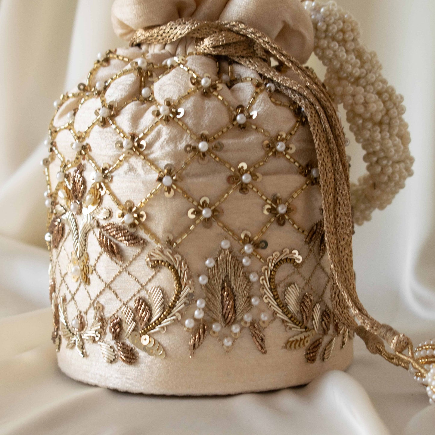 Isha Potli Bag (Cream Silk)