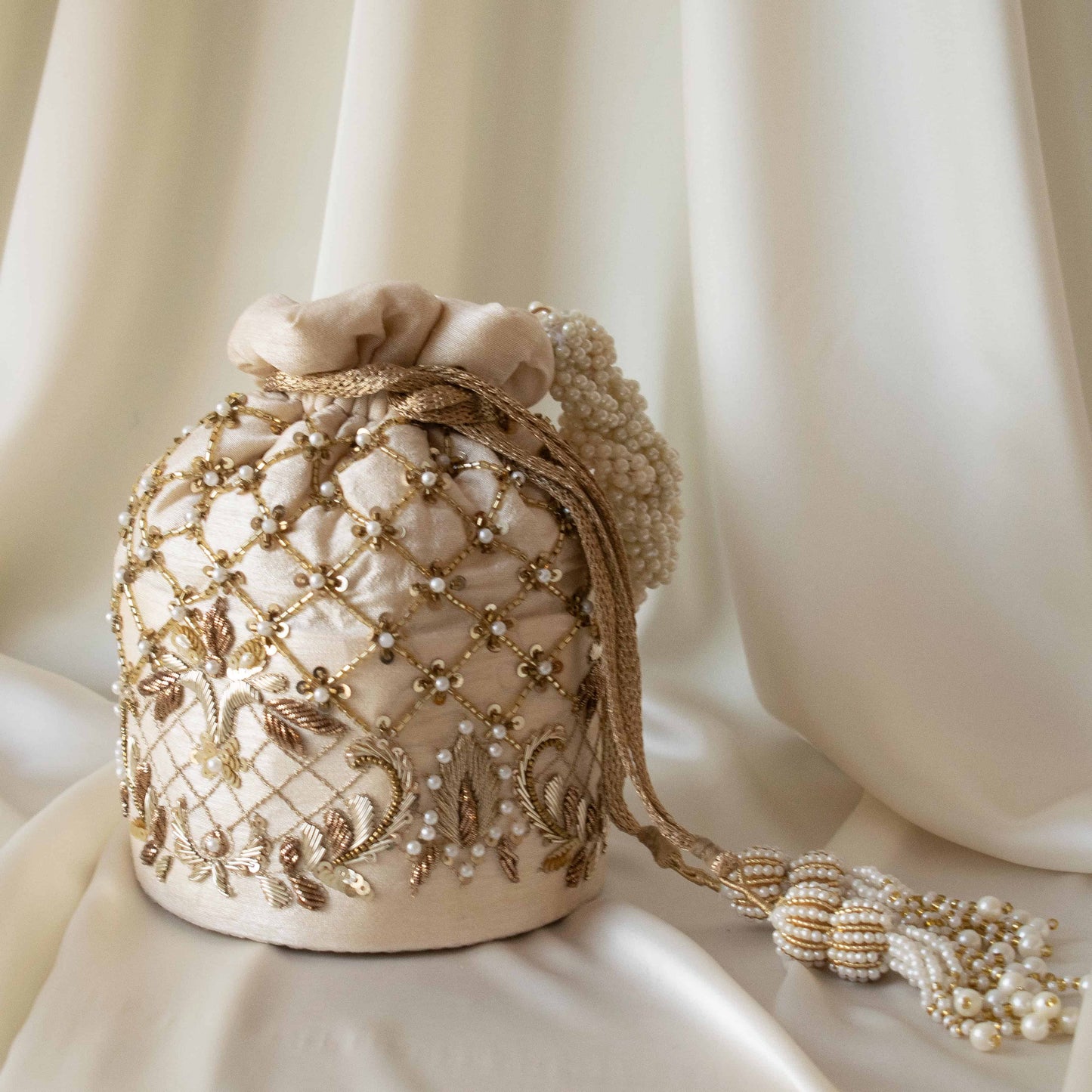 Isha Potli Bag (Cream Silk)