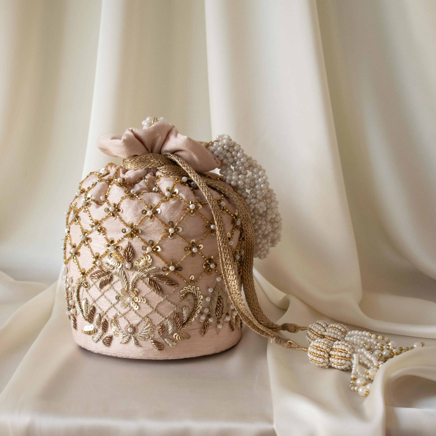 PRE-ORDER - Isha Potli Bag (Nude Pink Silk)