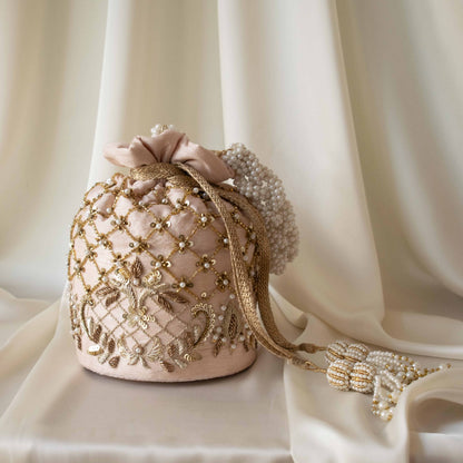 PRE-ORDER - Isha Potli Bag (Nude Pink Silk)