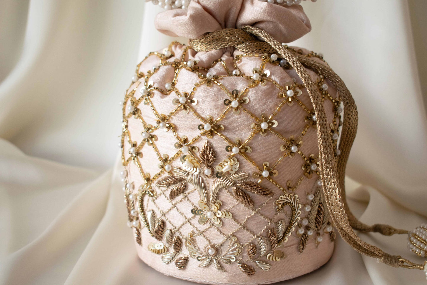 PRE-ORDER - Isha Potli Bag (Nude Pink Silk)