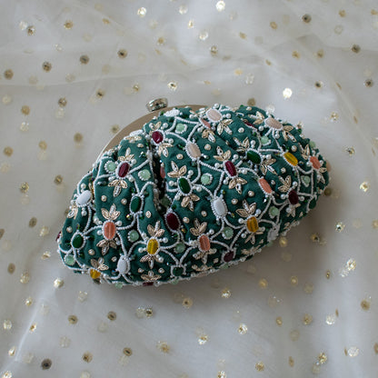 Alina - Sage Green Beaded Clutch