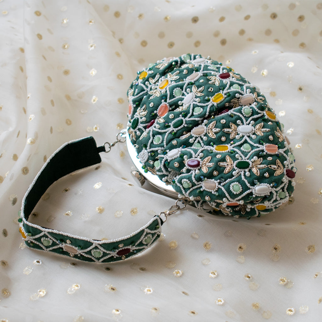 Alina - Sage Green Beaded Clutch