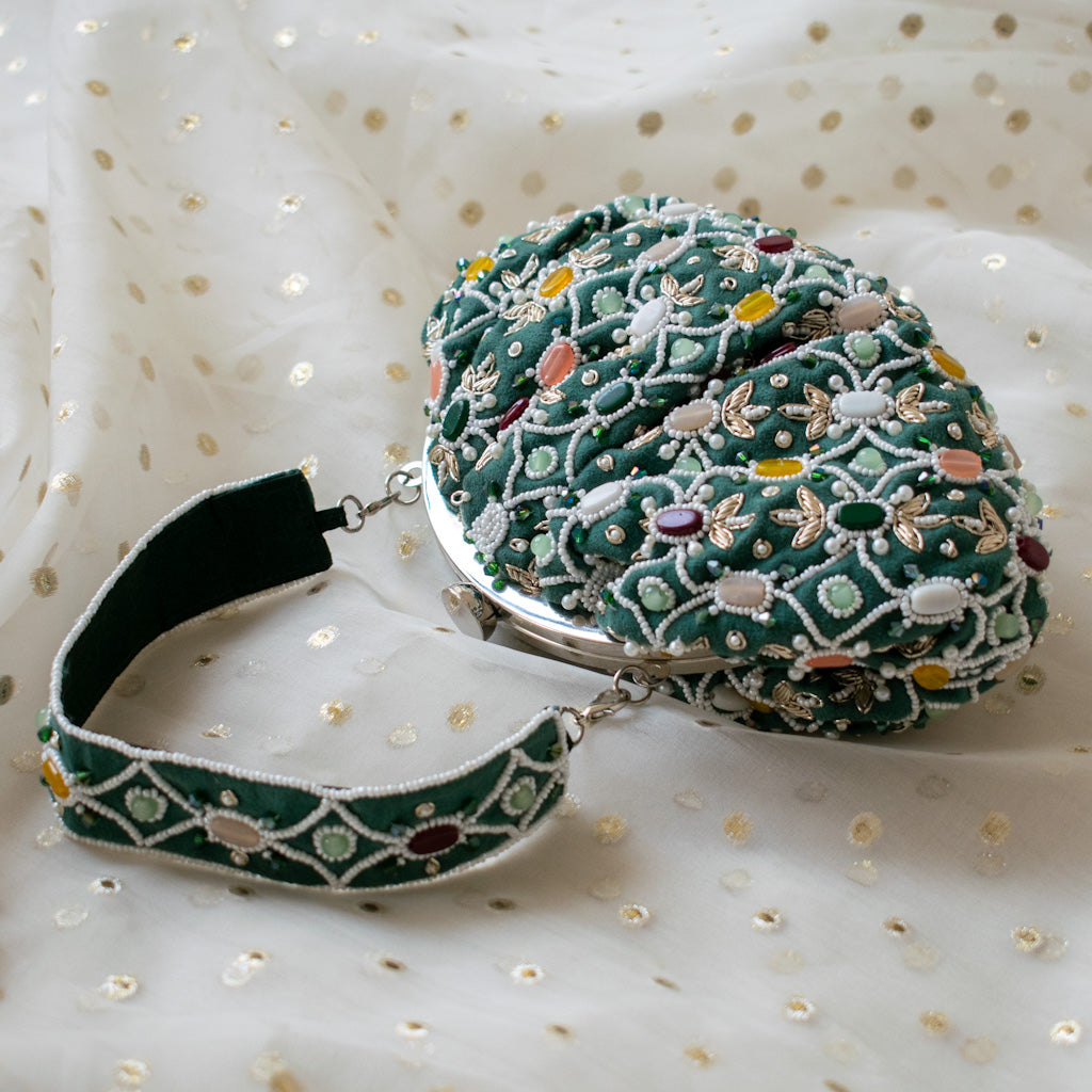 Alina - Sage Green Beaded Clutch