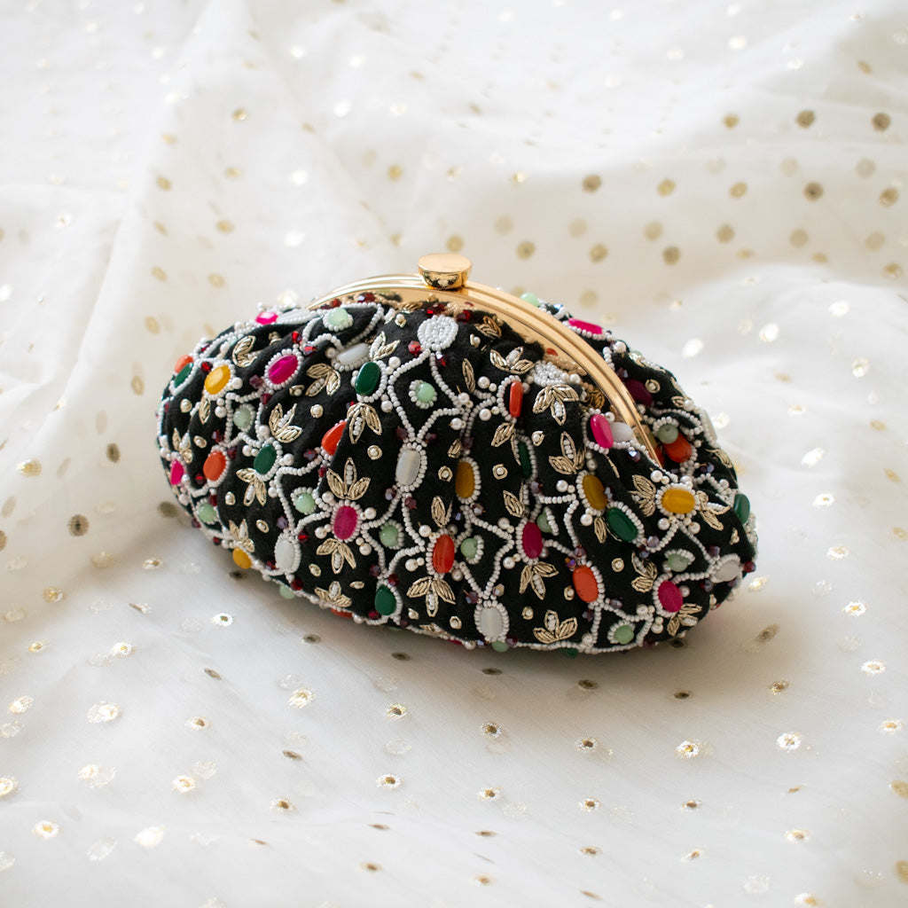 Alina - Black Beaded Clutch