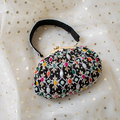 Alina - Black Beaded Clutch