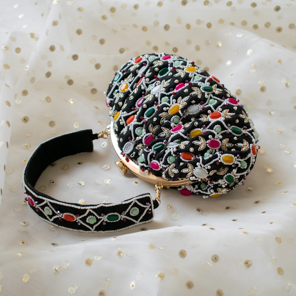 Alina - Black Beaded Clutch