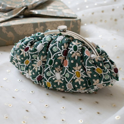 Alina - Sage Green Beaded Clutch