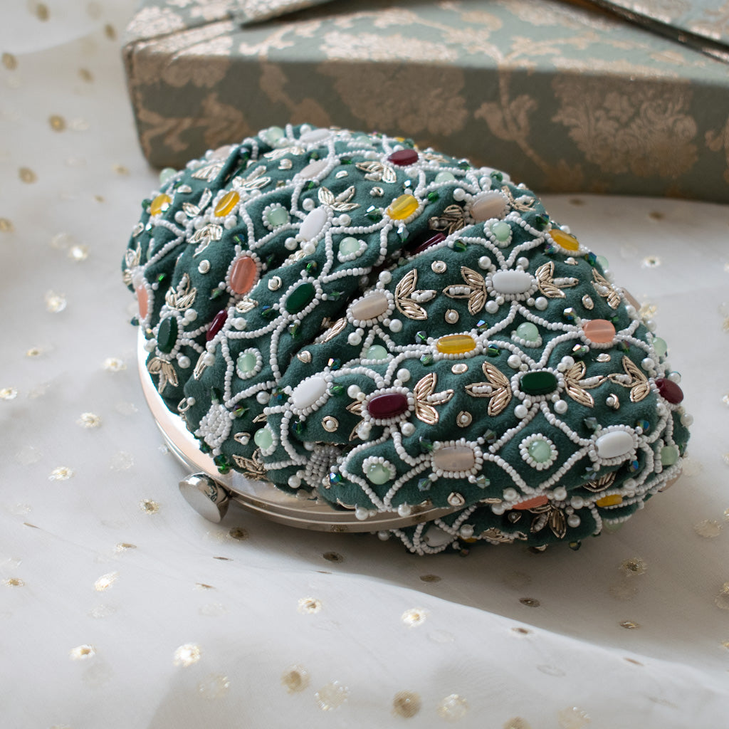 Alina - Sage Green Beaded Clutch