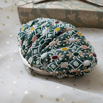 Alina - Sage Green Beaded Clutch