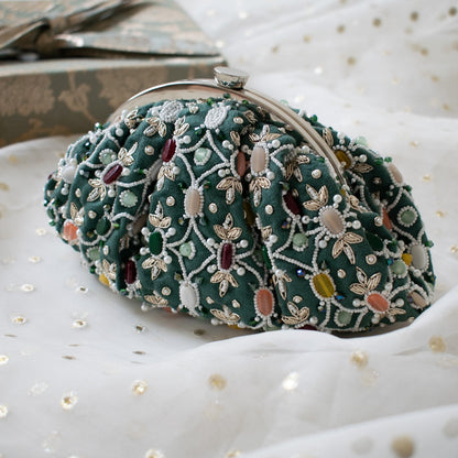 Alina - Sage Green Beaded Clutch
