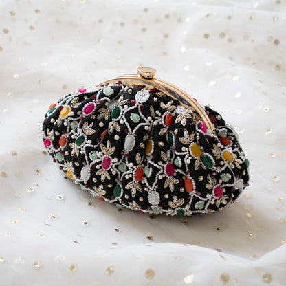 Alina - Black Beaded Clutch
