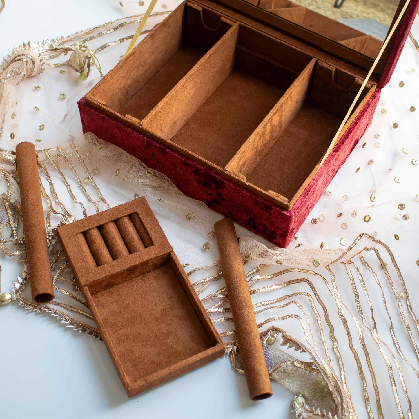 PRE-ORDER - Anaya Trousseau Box (Maroon Velvet)