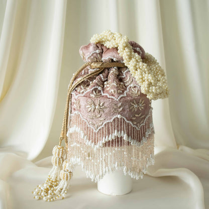 PRE-ORDER - Ela Potli Bag (Dusky Pink Velvet)