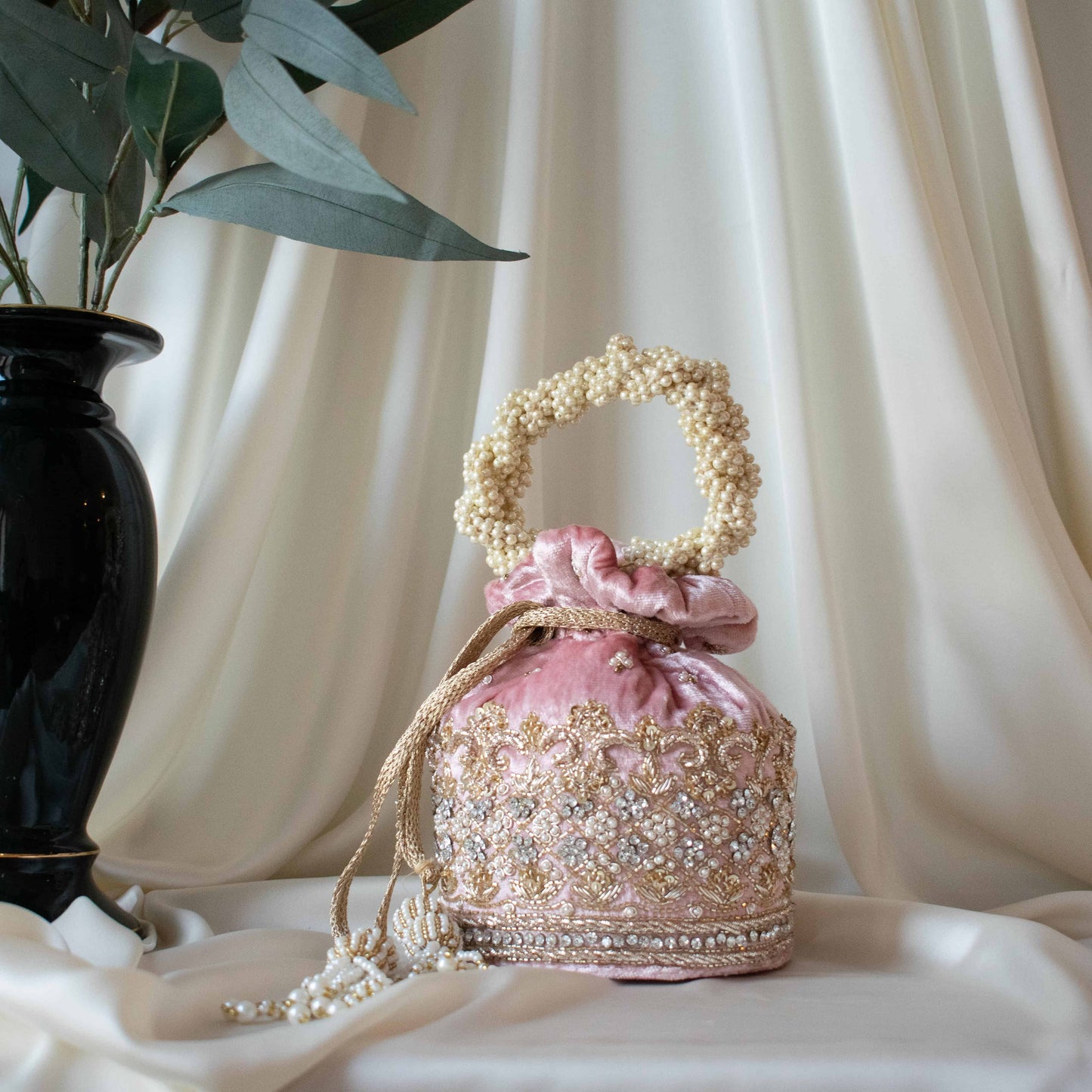 PRE-ORDER - Ruby Potli Bag (Sweet Pink Velvet)