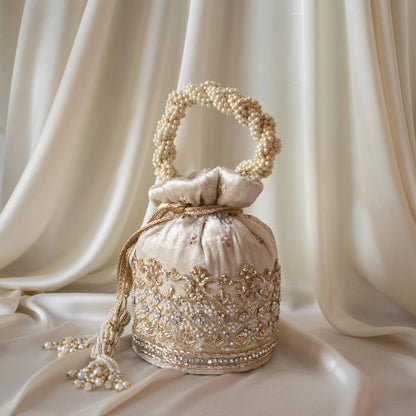 PRE-ORDER - Ruby Potli Bag (Cream Velvet)