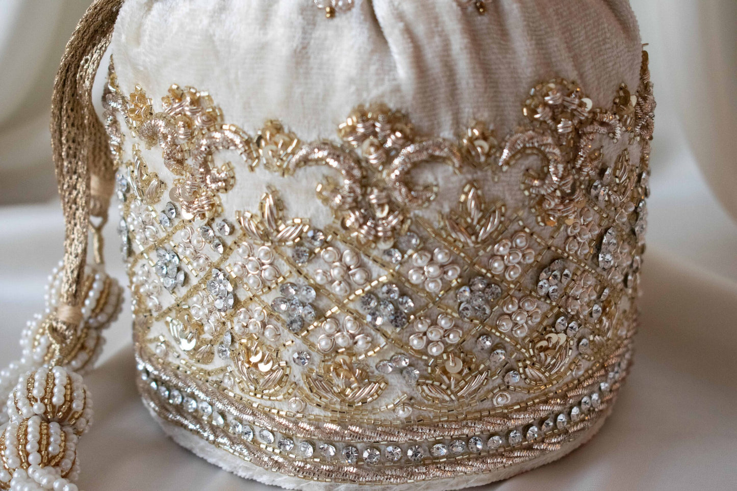 PRE-ORDER - Ruby Potli Bag (Cream Velvet)