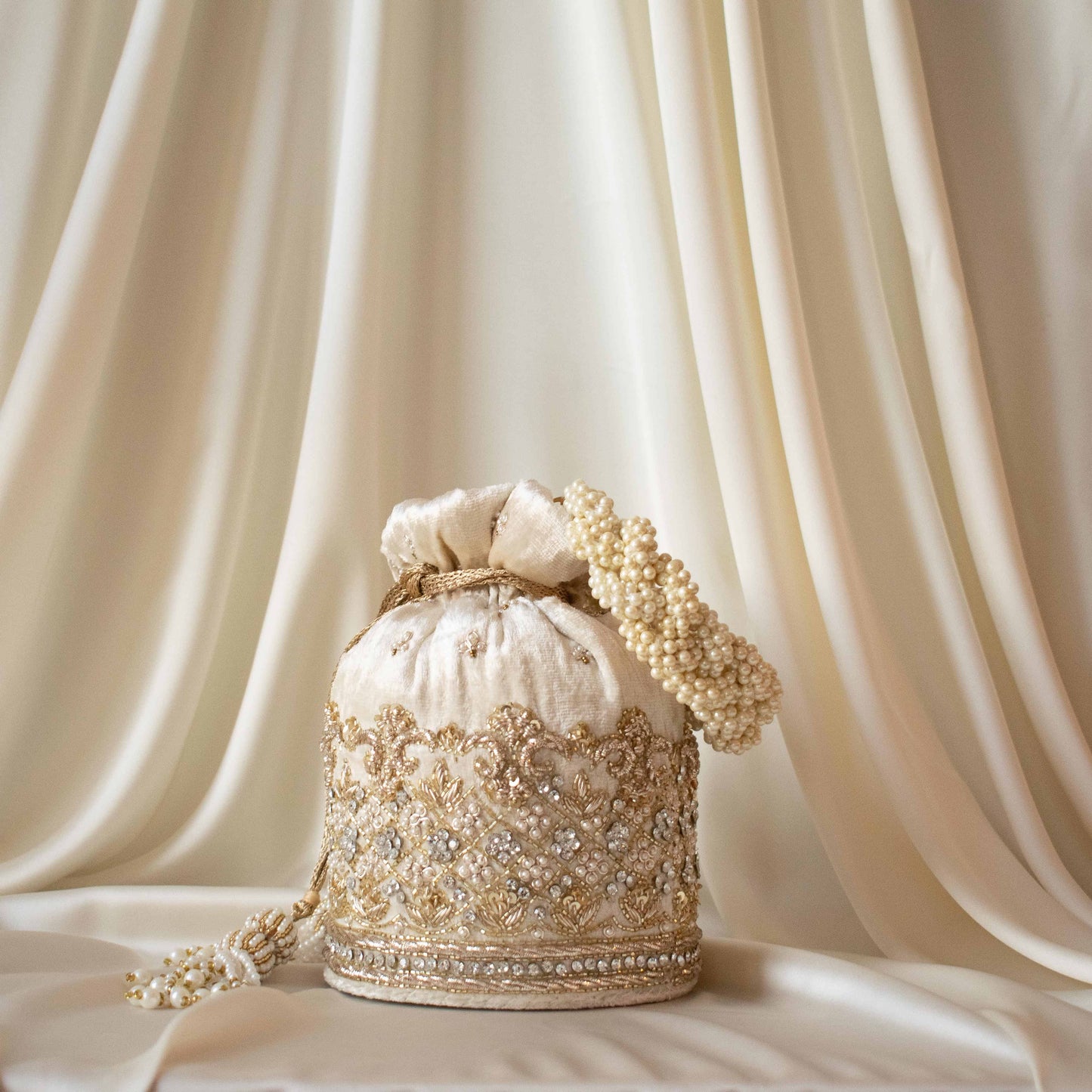 PRE-ORDER - Ruby Potli Bag (Cream Velvet)