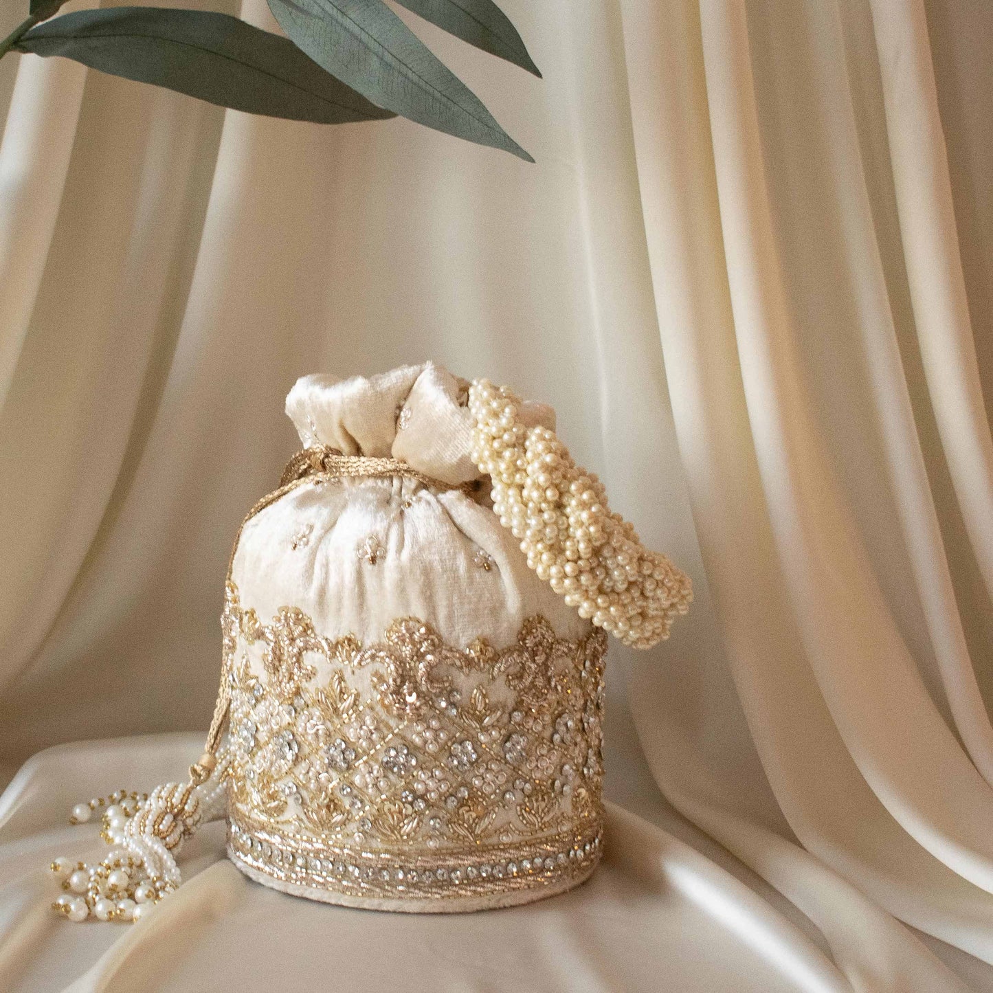 PRE-ORDER - Ruby Potli Bag (Cream Velvet)