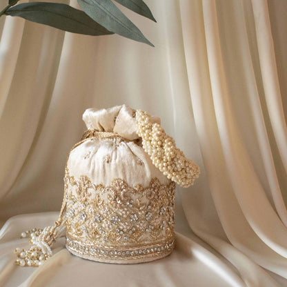 PRE-ORDER - Ruby Potli Bag (Cream Velvet)