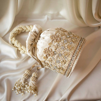 PRE-ORDER - Ruby Potli Bag (Cream Velvet)