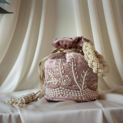 PRE-ORDER - Leylani Potli Bag (Dusky Pink Velvet)