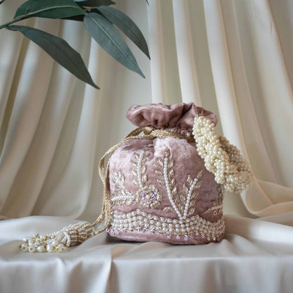 PRE-ORDER - Leylani Potli Bag (Dusky Pink Velvet)