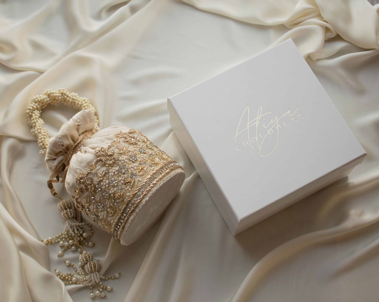 PRE-ORDER - Ruby Potli Bag (Cream Velvet)