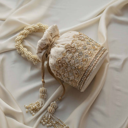 PRE-ORDER - Ruby Potli Bag (Cream Velvet)