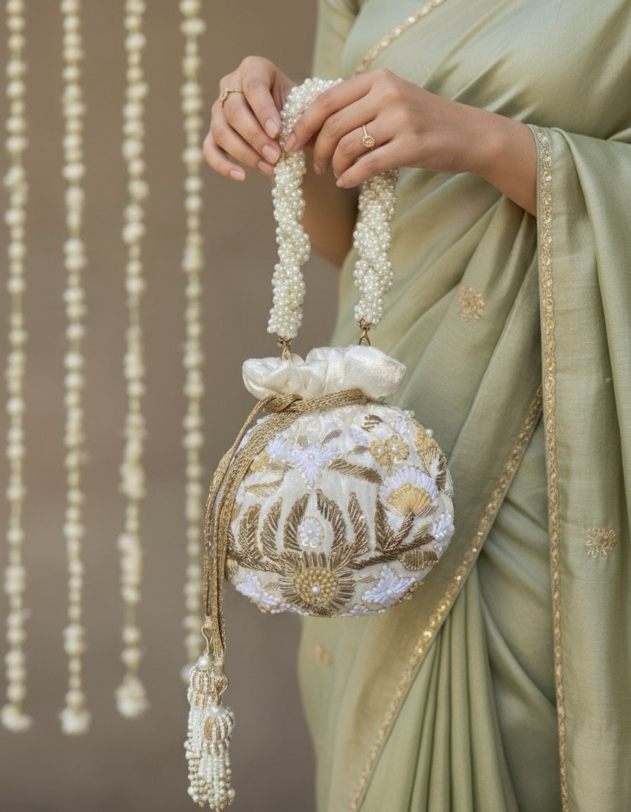 Meena Potli Bag (Cream Velvet)
