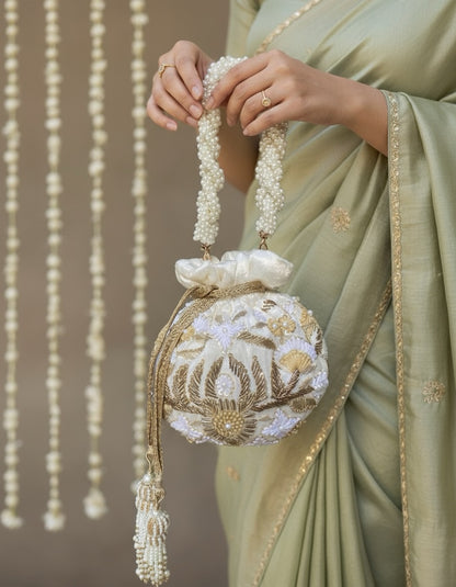 Meena Potli Bag (Cream Velvet)