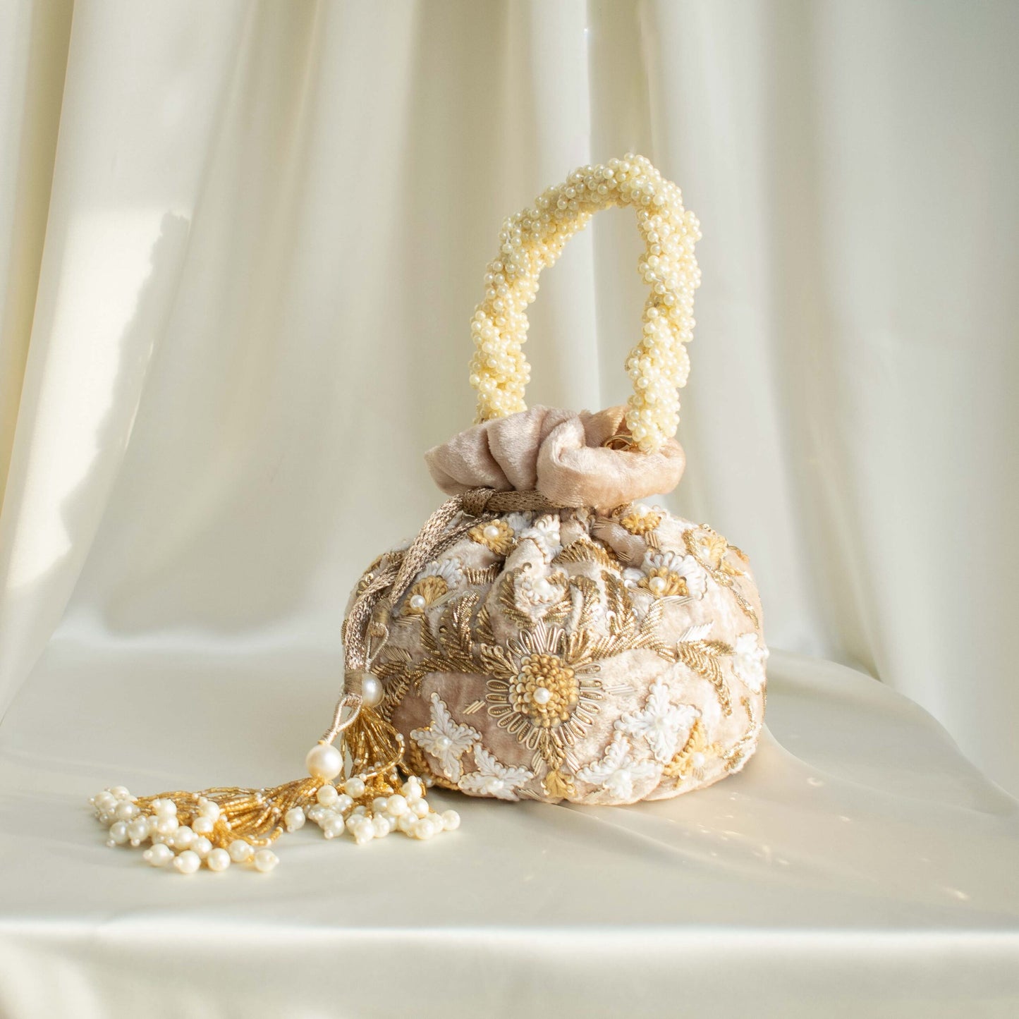 PRE-ORDER - Meena Potli Bag (Nude Pink Velvet)