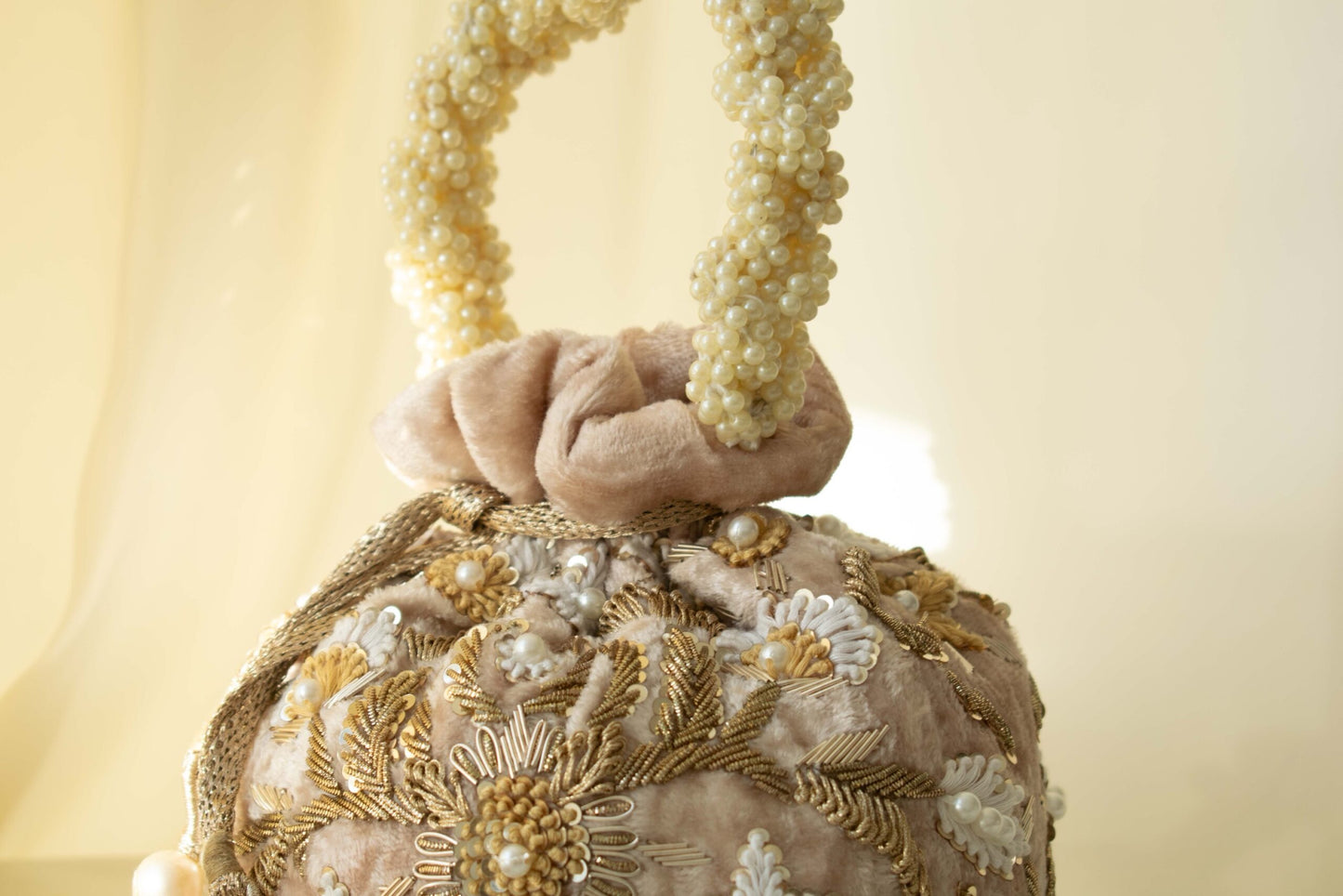 PRE-ORDER - Meena Potli Bag (Nude Pink Velvet)