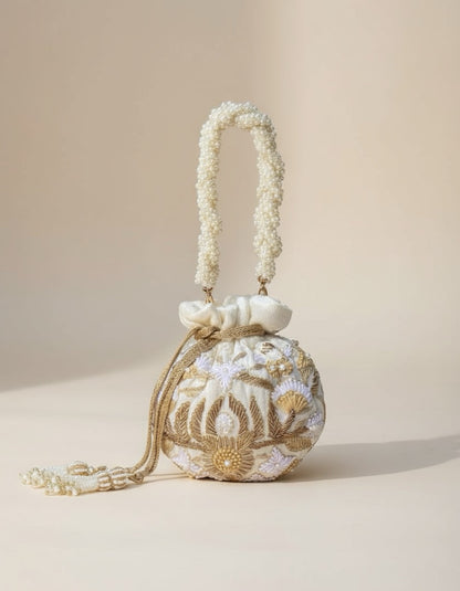 Meena Potli Bag (Cream Velvet)