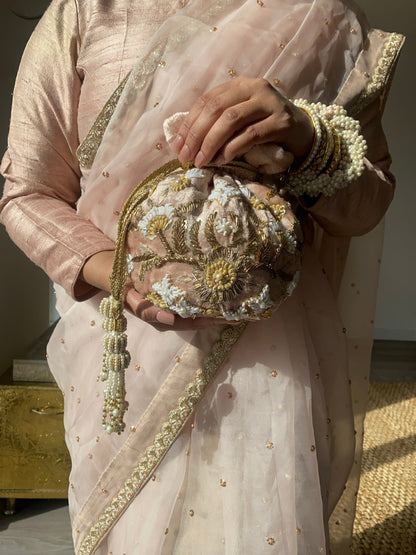 PRE-ORDER - Meena Potli Bag (Nude Pink Velvet)