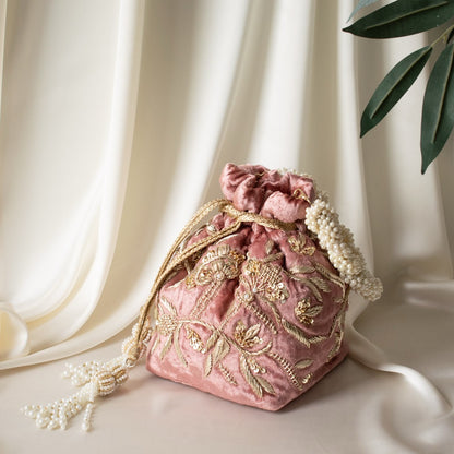 PRE-ORDER - Layla Potli Bag (Dusky Rose Pink Velvet)