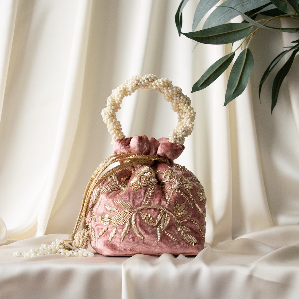 PRE-ORDER - Layla Potli Bag (Dusky Rose Pink Velvet)