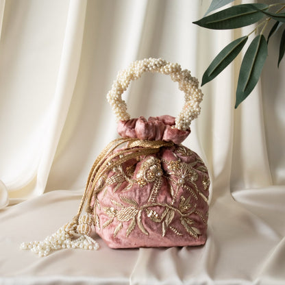 PRE-ORDER - Layla Potli Bag (Dusky Rose Pink Velvet)