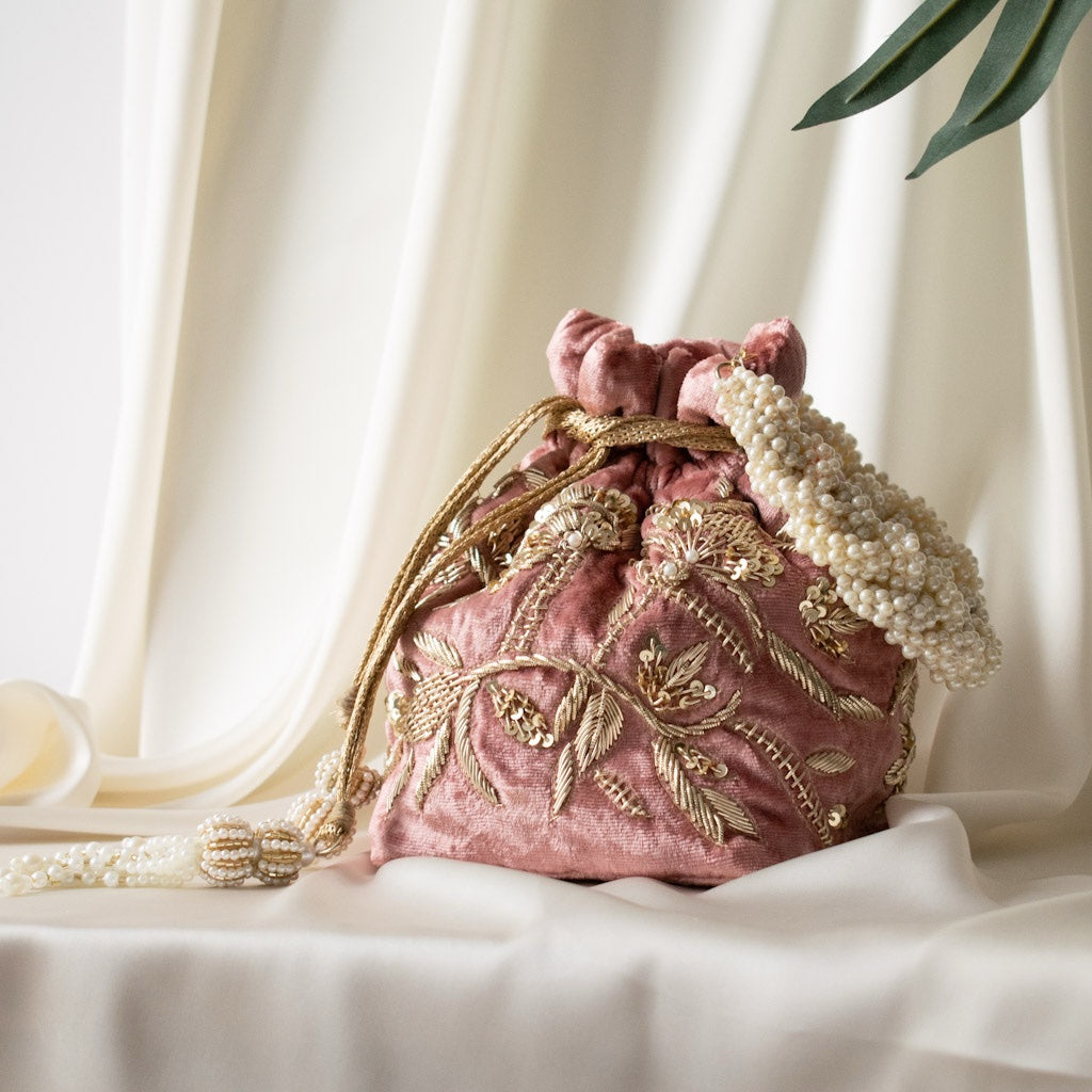 PRE-ORDER - Layla Potli Bag (Dusky Rose Pink Velvet)