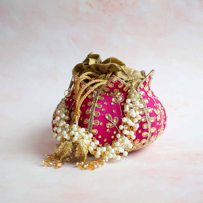 PRE-ORDER - LOTUS Potli Bag (Hot Pink)