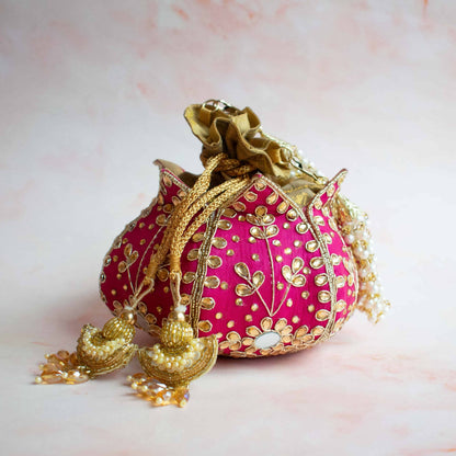 PRE-ORDER - LOTUS Potli Bag (Hot Pink)