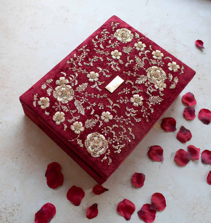 PRE-ORDER - ANAYA TROUSSEAU BOX (Red Maroon Velvet)