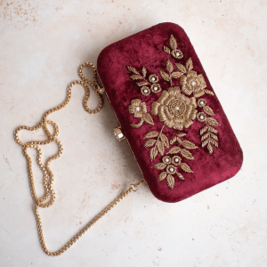 Maroon Floral Embroidered Clutch